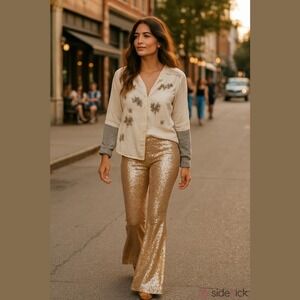 TINY Anthropologie Cream and Gray Women's Top Size Small With Beads And Two Tone